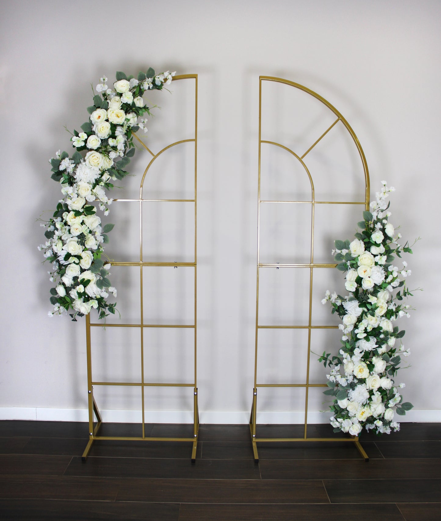 2 in 1 wedding metal gold arch/stands. Strong and high-quality. "Arches for you" offers free standard shipping on orders.