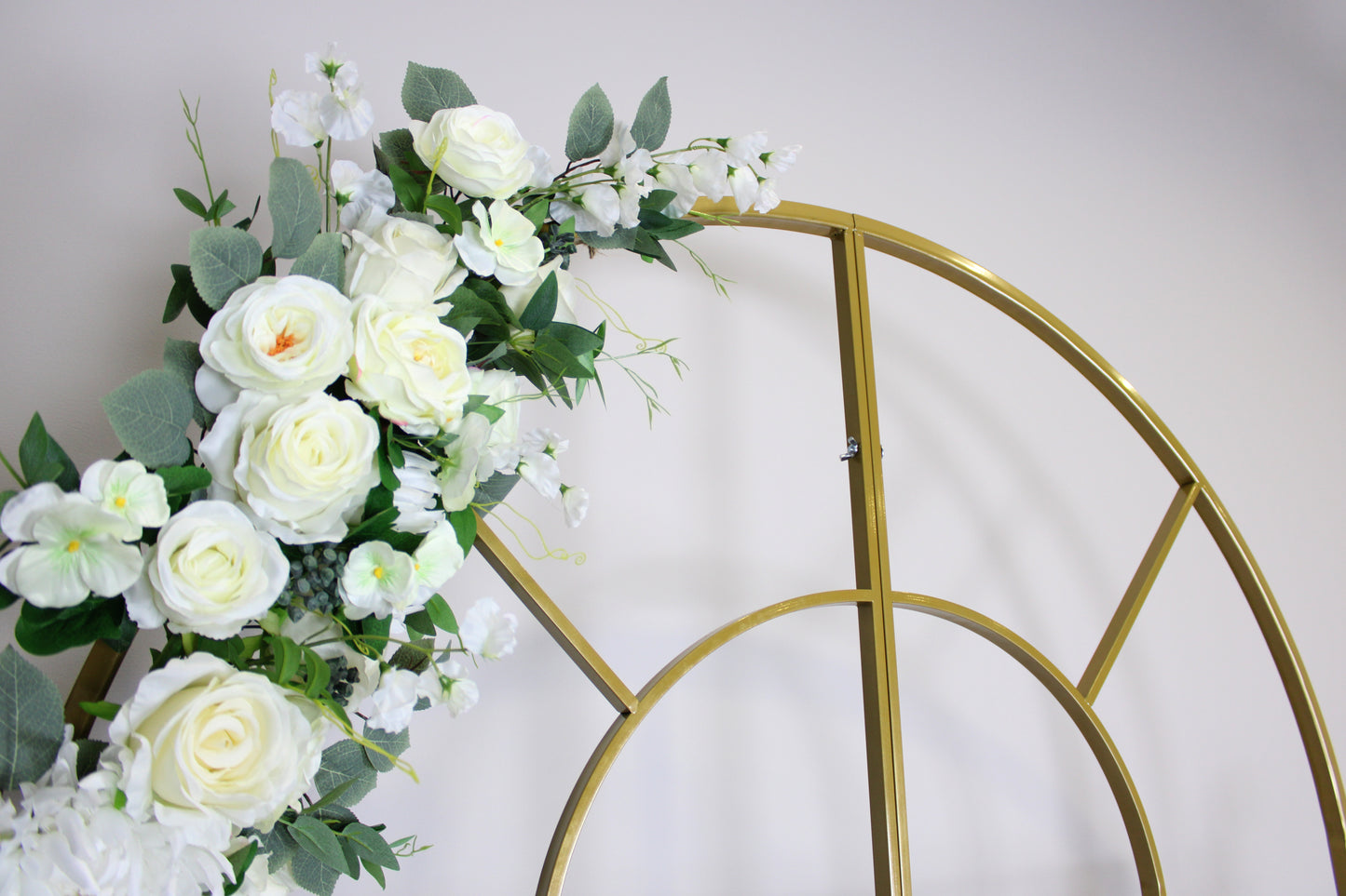 2 in 1 wedding metal gold arch/stands. Strong and high-quality. "Arches for you" offers free standard shipping on orders.