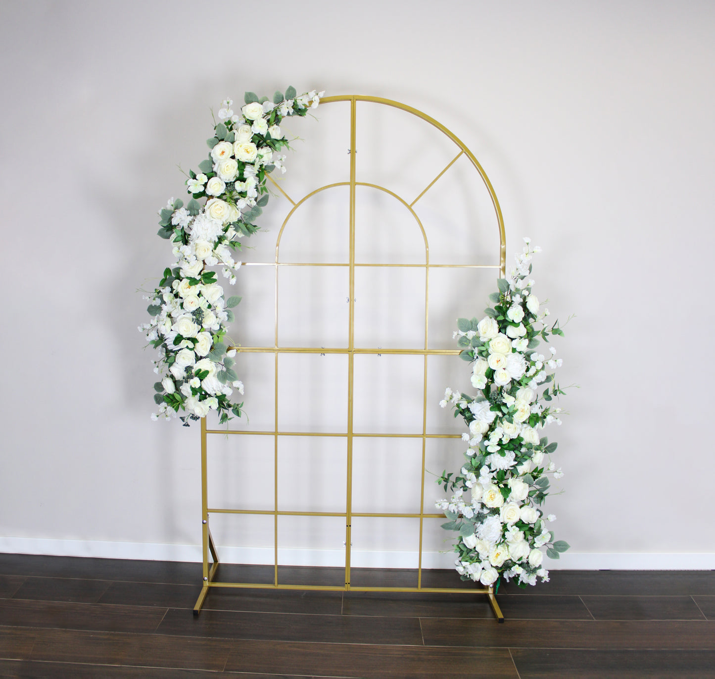 2 in 1 wedding metal gold arch/stands. Strong and high-quality. "Arches for you" offers free standard shipping on orders.