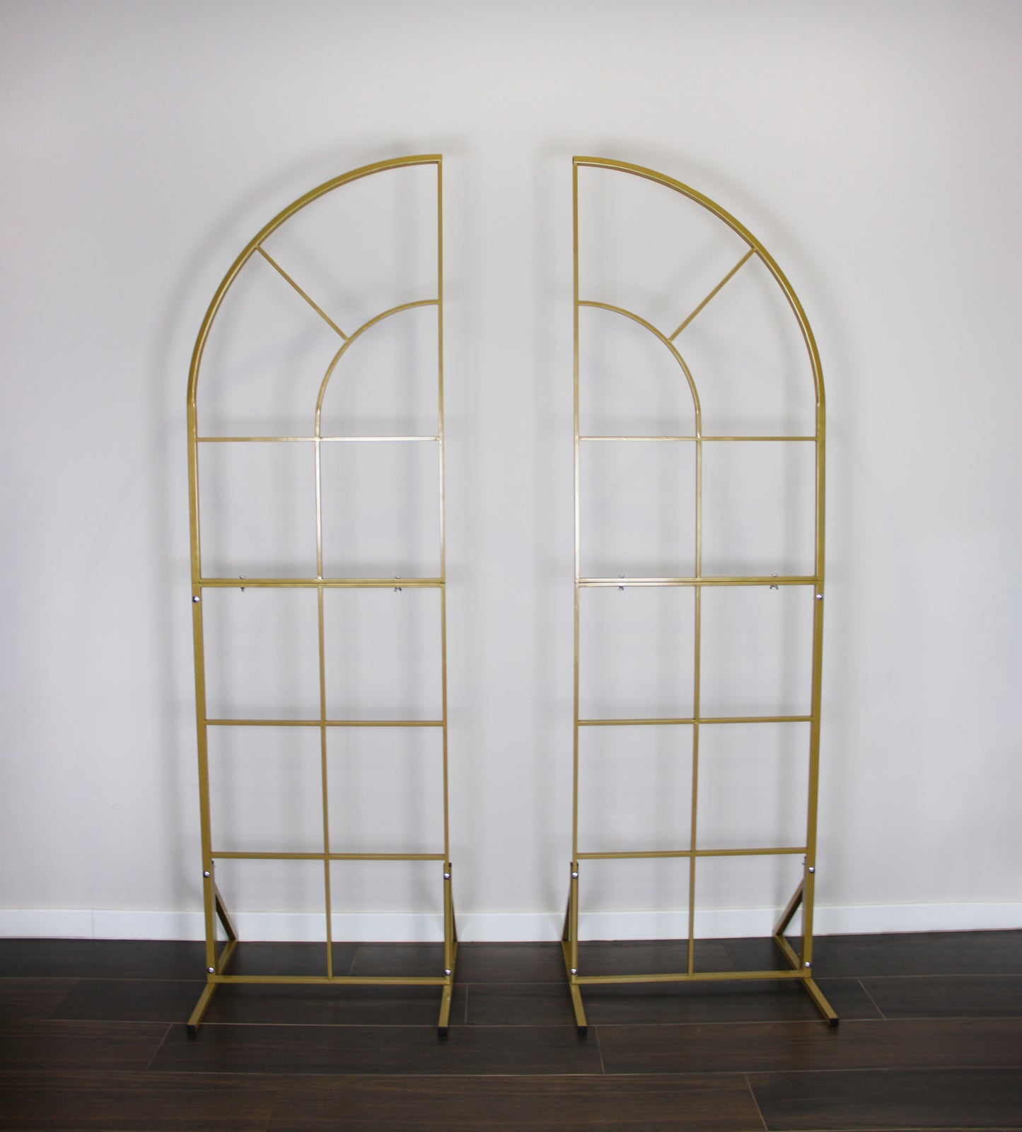 2 in 1 wedding metal gold arch/stands. Strong and high-quality. "Arches for you" offers free standard shipping on orders.